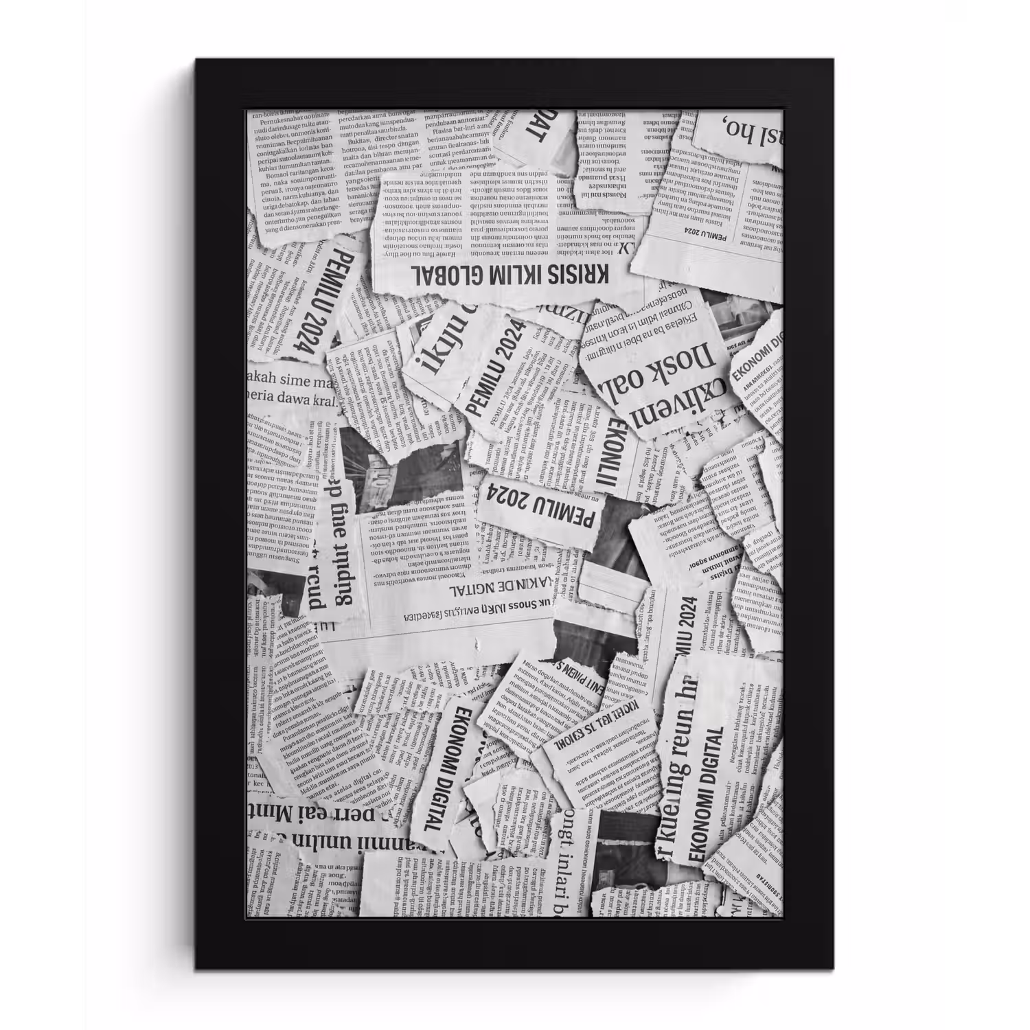 Krant - Versnipperd - Textuur - Zwart-wit - Abstract fotolijst zwart zonder passe partout klein -3d
