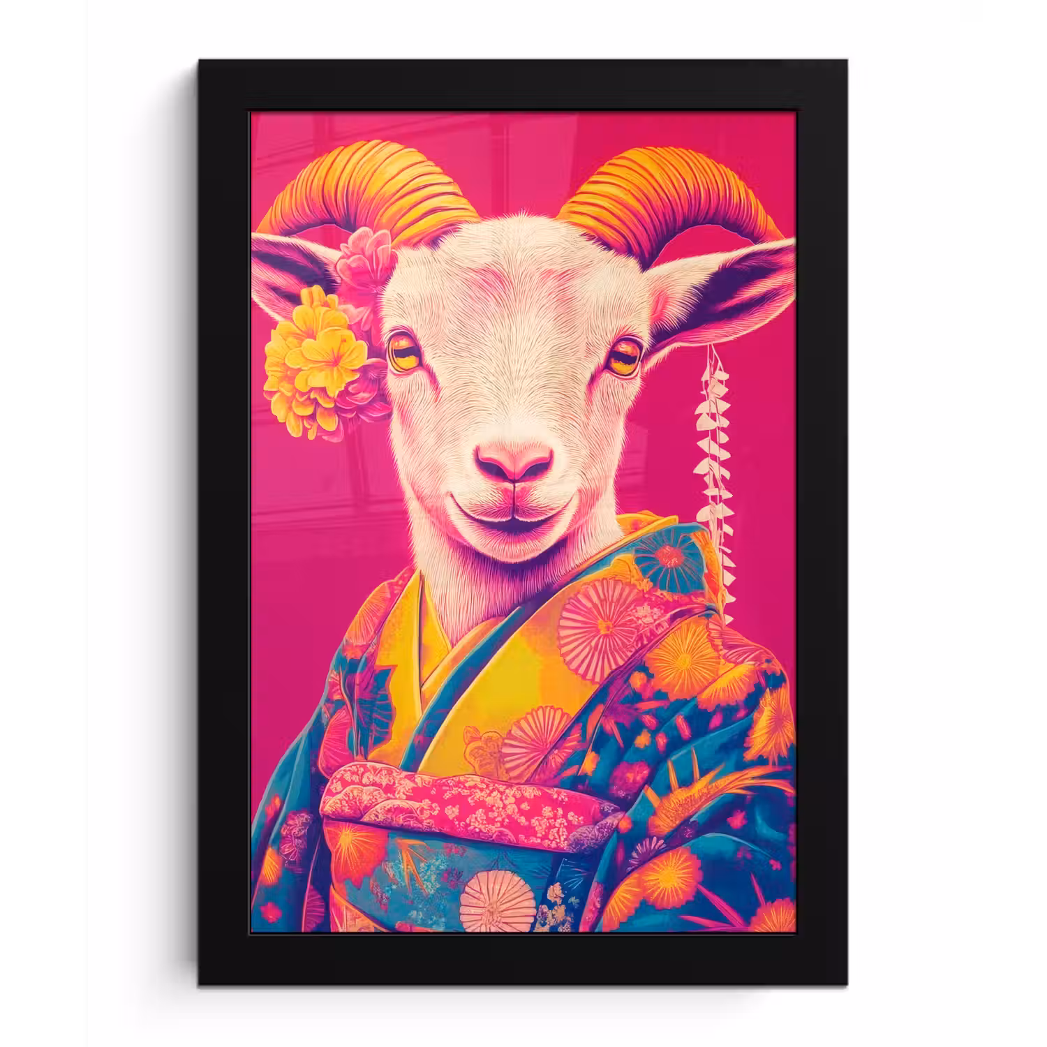 Geit - Hoorns - Kimono - Kleurrijk fotolijst zwart zonder passe partout klein -3d