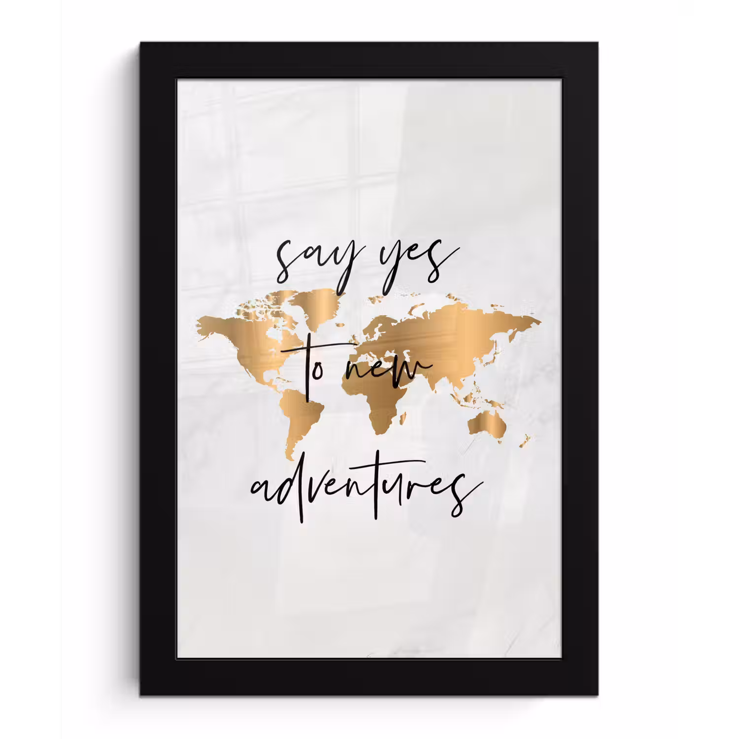 Quote - Goud - Glanzend - Wereldkaart fotolijst zwart zonder passe partout klein -3d
