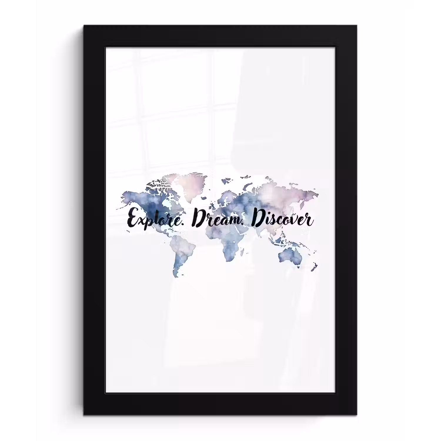 Quote - Wereldkaart - Explore - Aquarel fotolijst zwart zonder passe partout klein -3d