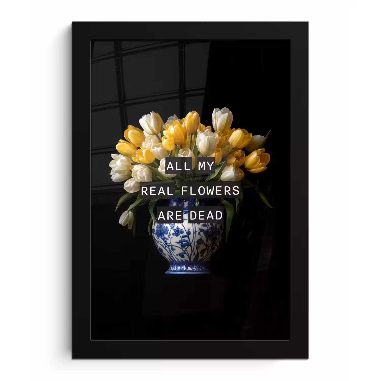 Quotes - Bloem - Tulp - Geel fotolijst zwart zonder passe partout klein -3d