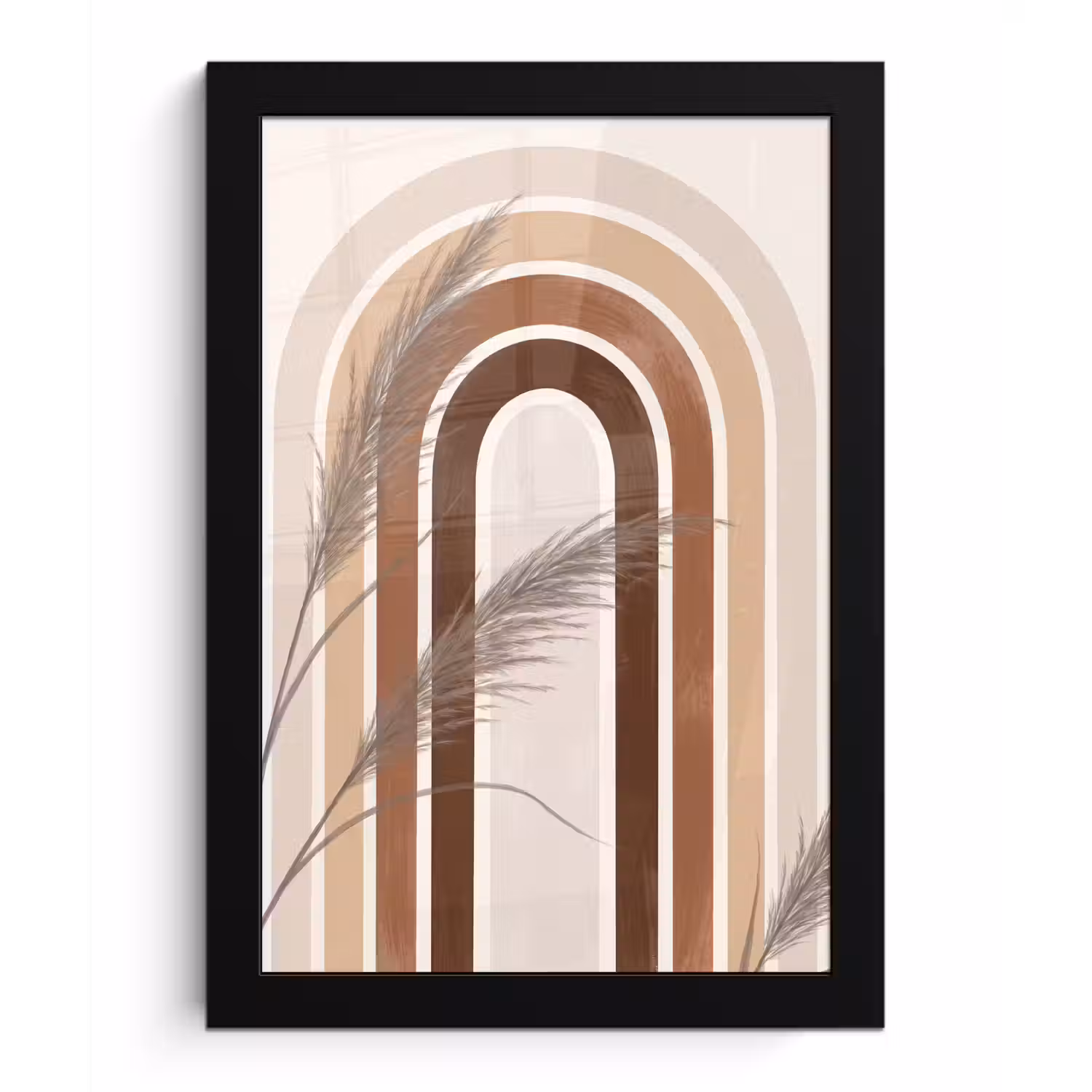 Abstract - Bogen - Plant - Boho - Beige fotolijst zwart zonder passe partout klein -3d