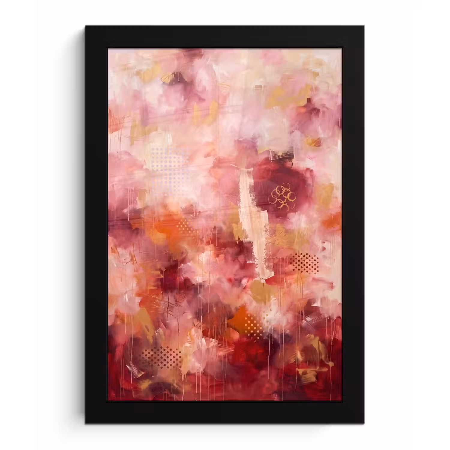 Abstract - Rood - Goud - Modern - Kunst fotolijst zwart zonder passe partout klein -3d
