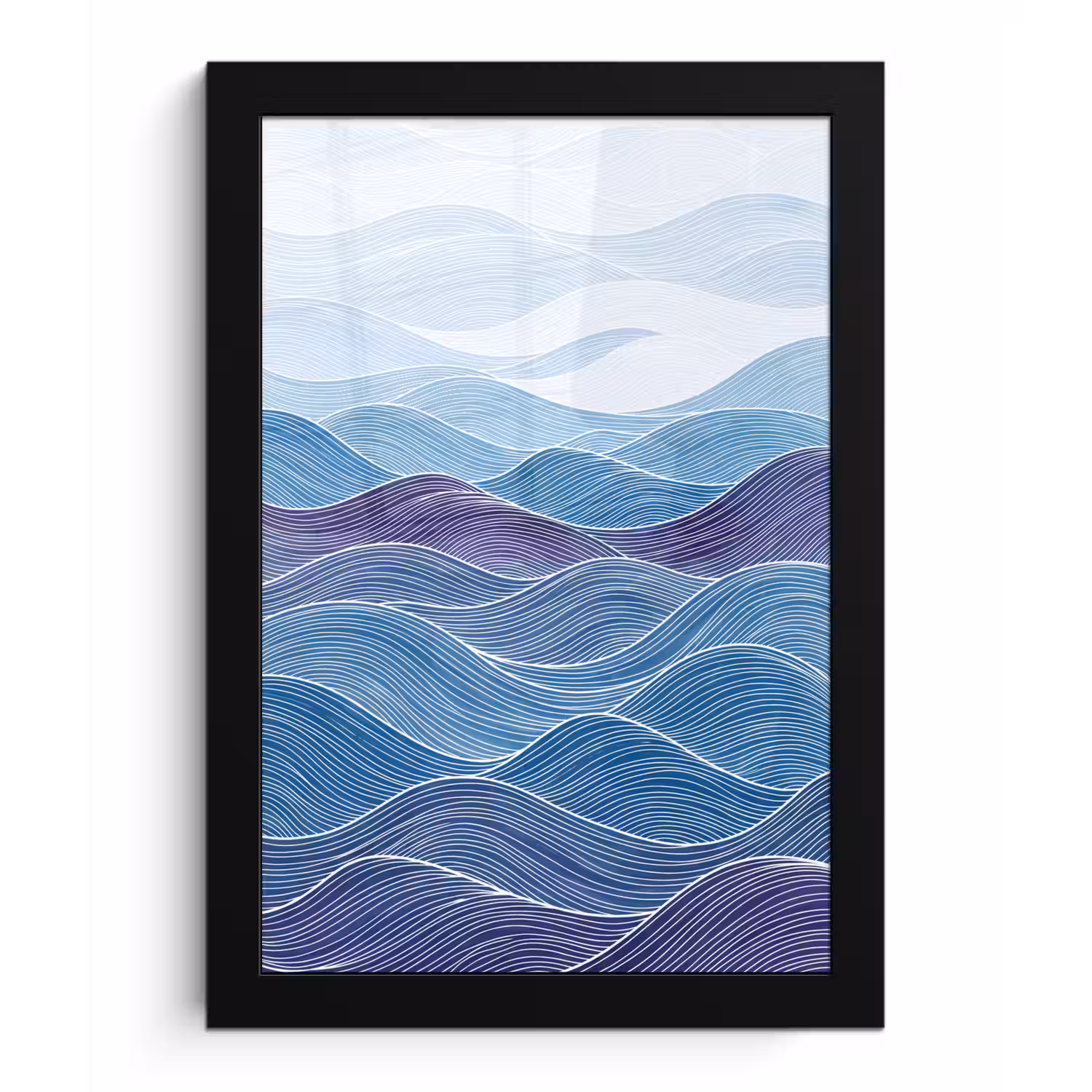 Abstract - Golven - Patroon - Blauw - Modern fotolijst zwart zonder passe partout klein -3d