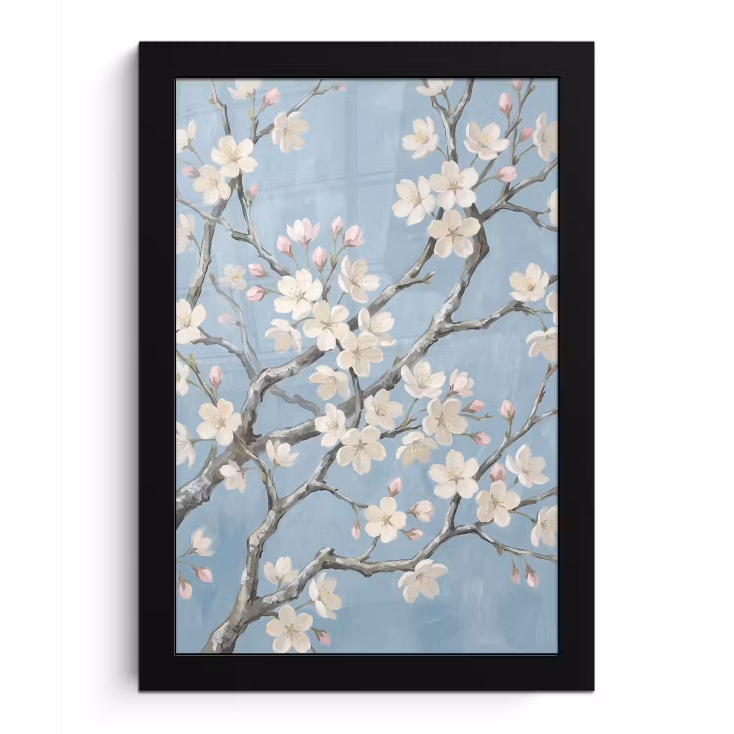 Takken - Kersenbloesem - Blauw fotolijst zwart zonder passe partout klein -3d