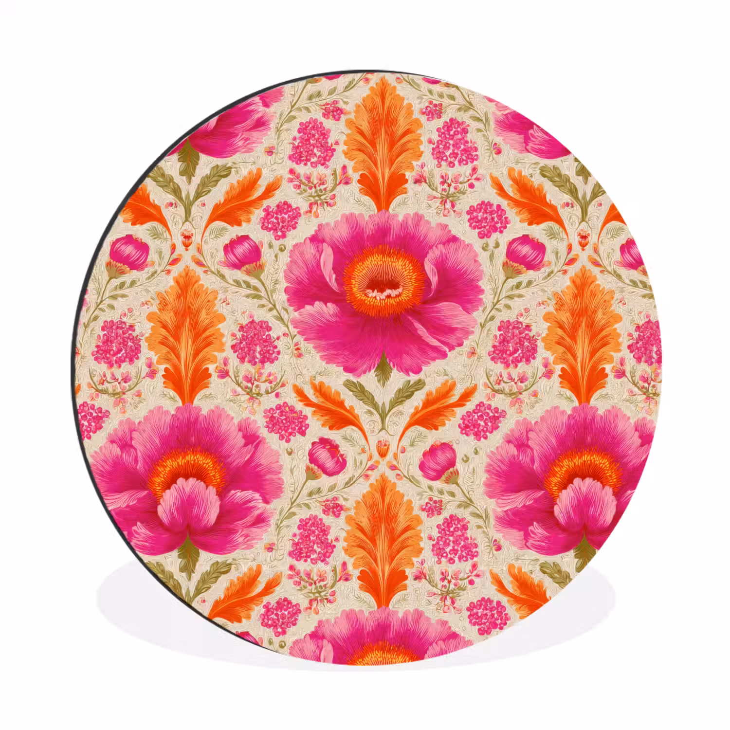 Bloemen - Barok - Roze - Oranje Wandcirkel aluminium klein 190 -3d