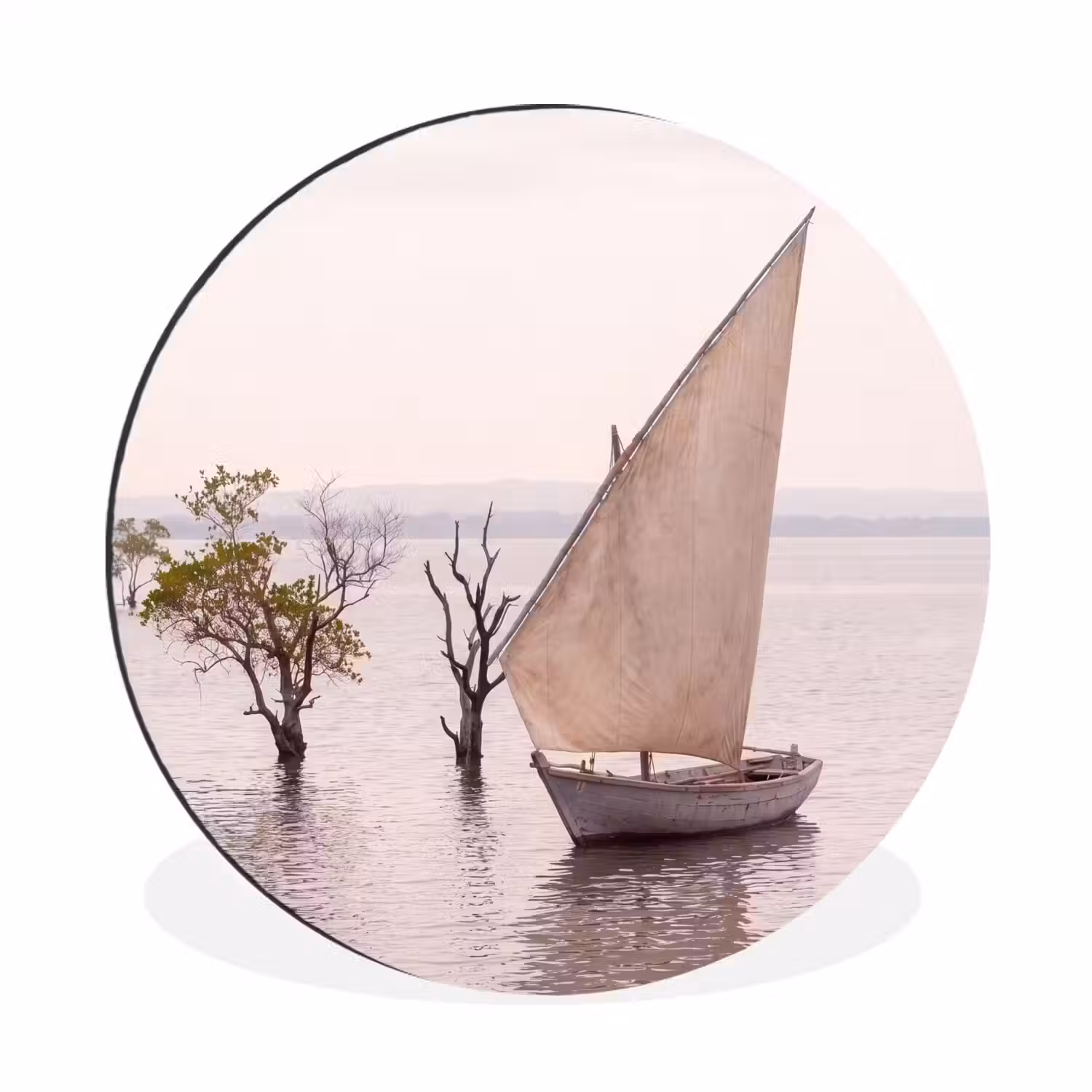 Boot - Zeil - Water - Tropisch - Natuur Wandcirkel aluminium klein -3d