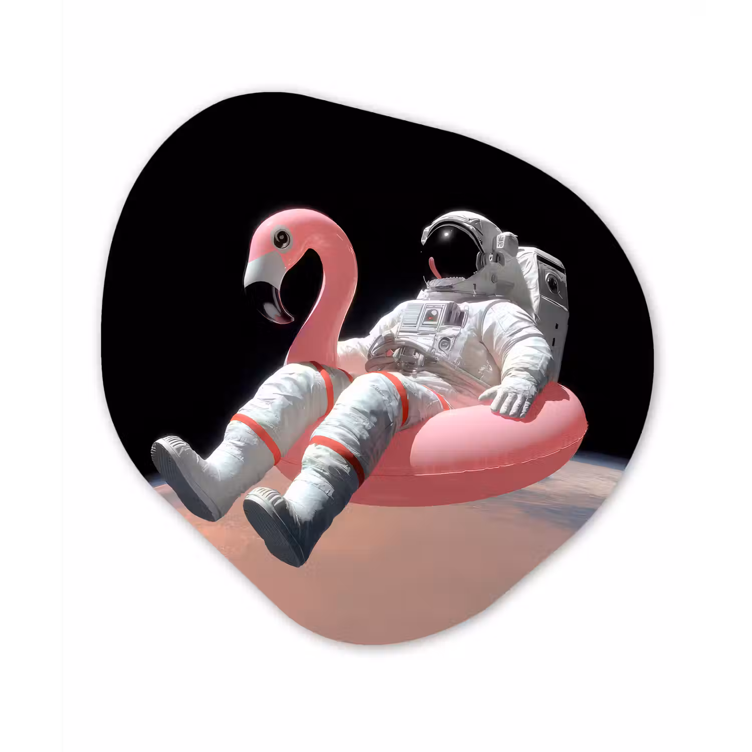 Astronaut - Flamingo - Zwemband - Roze Wandcirkel Organisch Forex 3mm klein -3d