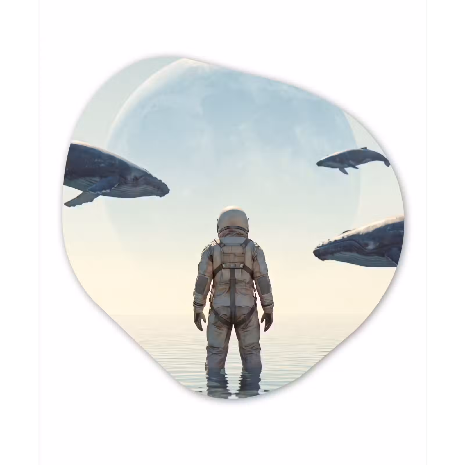 Forexbild Organische Form - Astronaut – Wal – Fantasie - Ruimtevaarder - Walvis - Fantasie Wandcirkel Organisch Forex 3mm klein