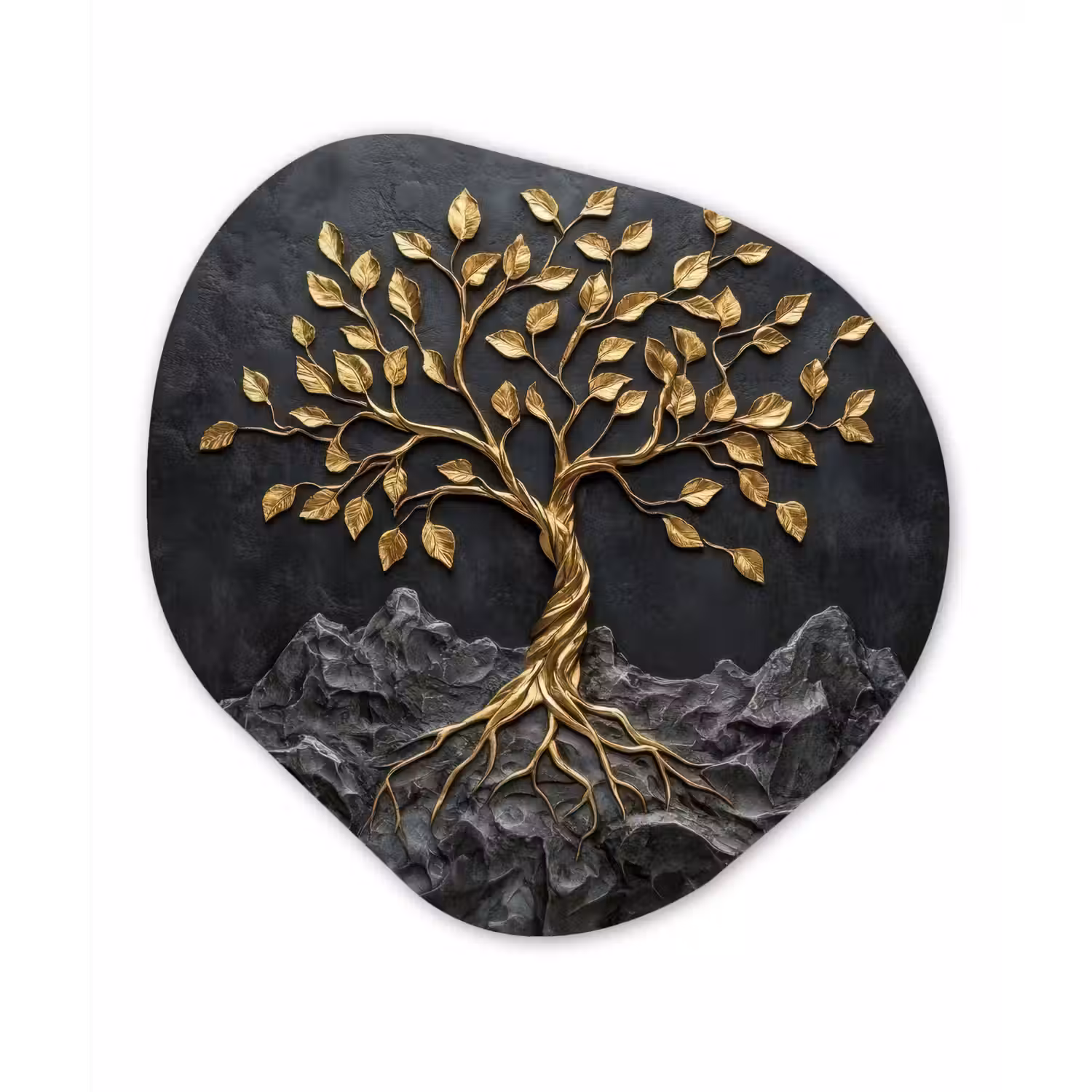 Bladeren - Goud - Boom - Rots Wandcirkel Organisch Forex 3mm klein -3d