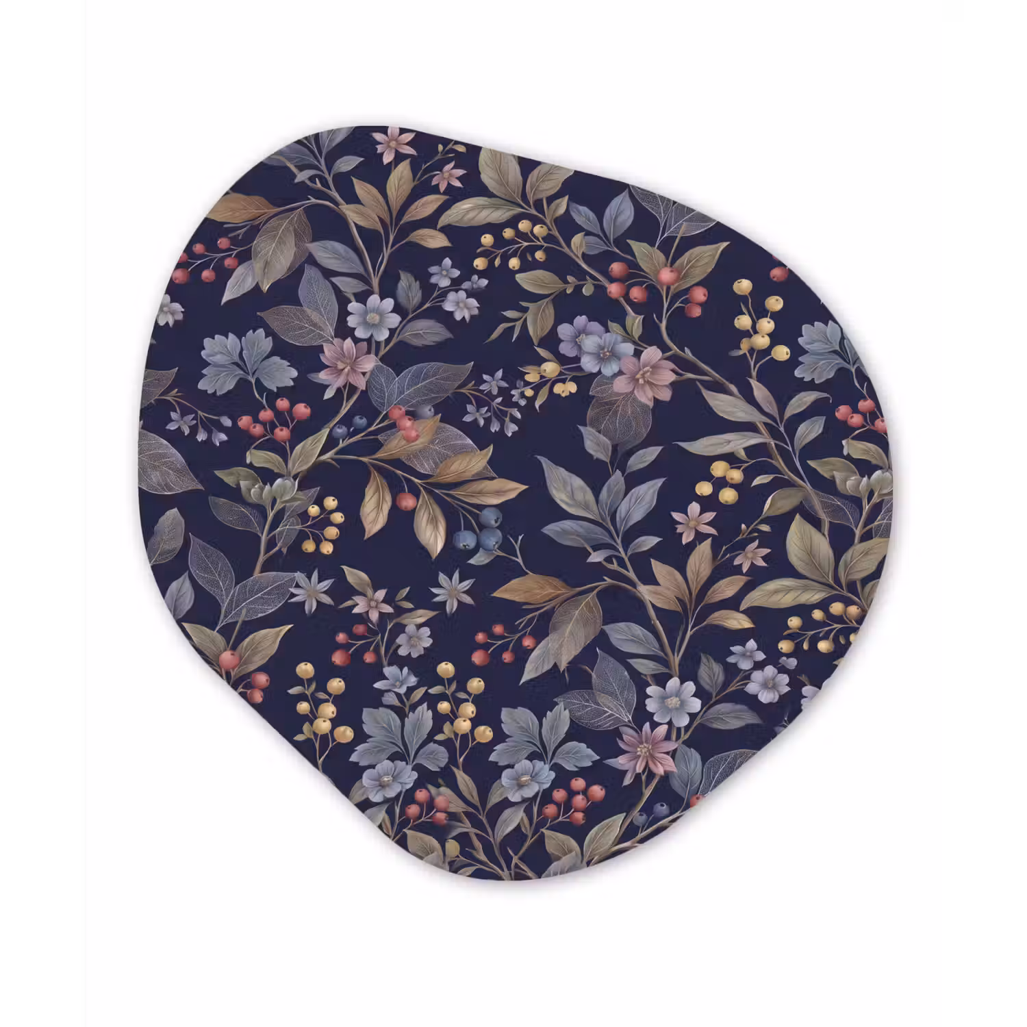 Bloemen - Bladeren - Patroon - Botanisch - Donkerblauw Wandcirkel Organisch Forex 3mm klein -3d