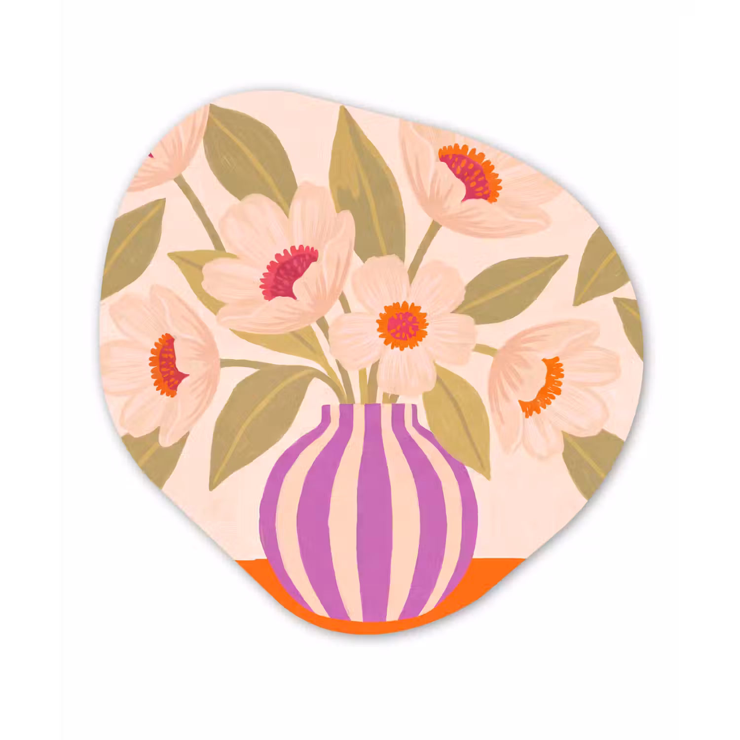 Bloemen - Vaas - Abstract - Paars - Oranje Wandcirkel Organisch Forex 3mm klein -3d