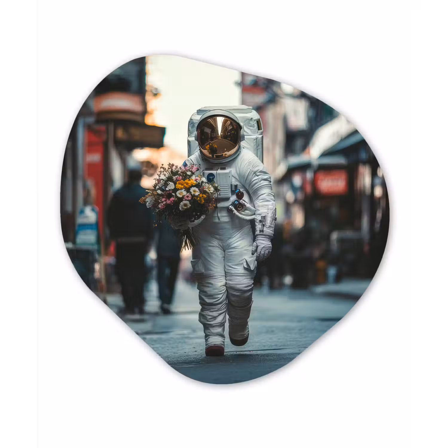 Boeket - Bloemen - Kleurrijk - Astronaut Wandcirkel Organisch Forex 3mm klein -3d