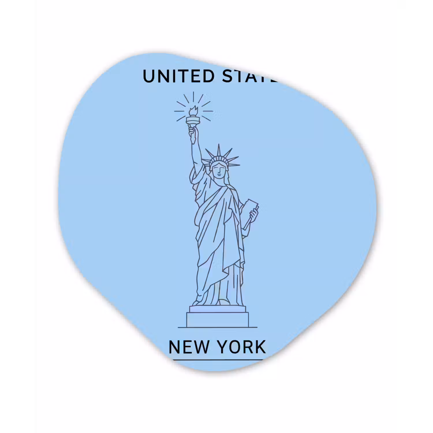 Monument - Vrijheidsbeeld - New York - Minimalistisch - Blauw Wandcirkel Organisch Forex 3mm klein -3d