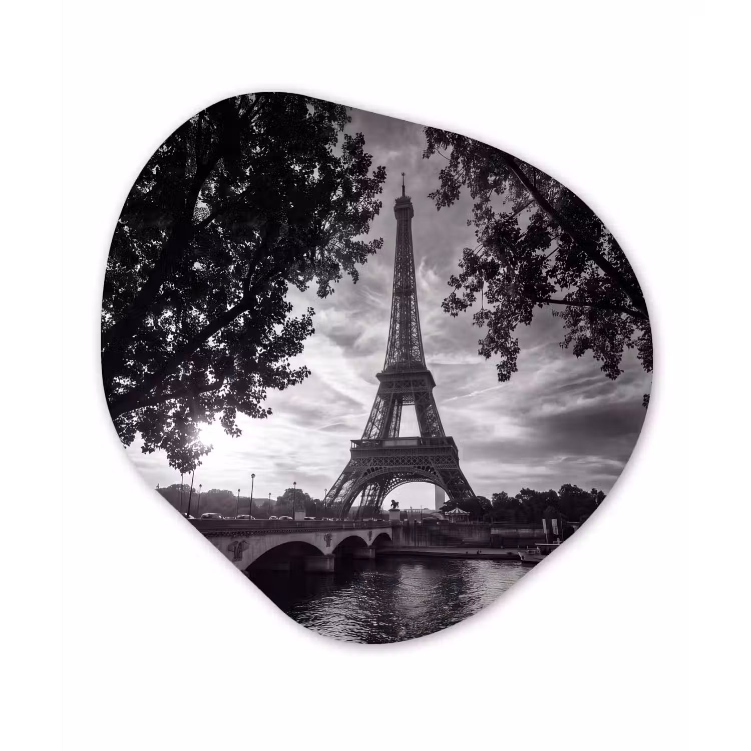 Eiffeltoren - Parijs - Rivier - Architectuur - Zwart-wit Wandcirkel Organisch Forex 3mm klein -3d