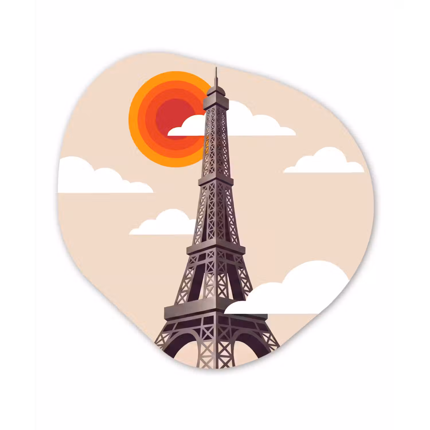 Eiffeltoren - Zon - Architectuur - Abstract - Beige Wandcirkel Organisch Forex 3mm klein -3d