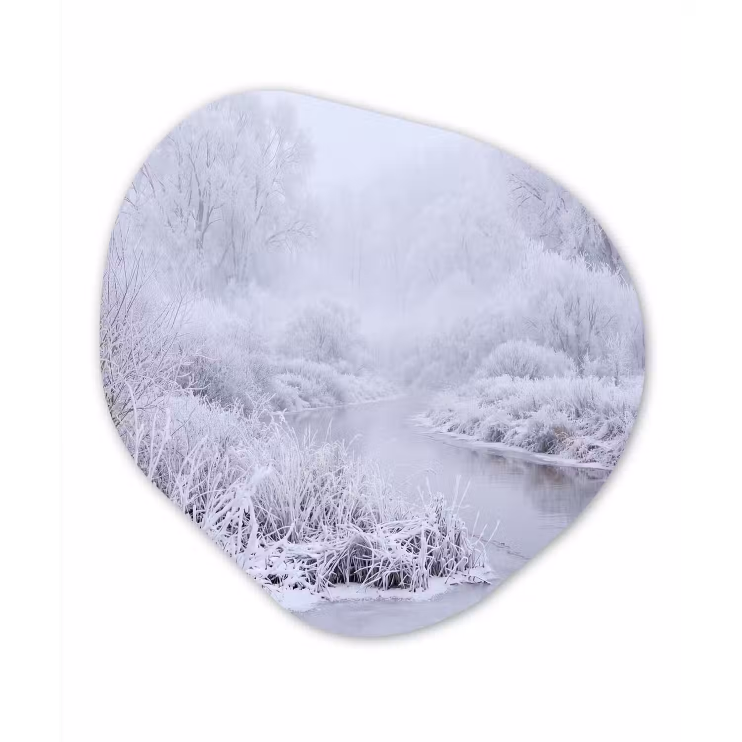 Rivier - Sneeuw - Bos - Winter - Schilderachtig Wandcirkel Organisch Forex 3mm klein -3d