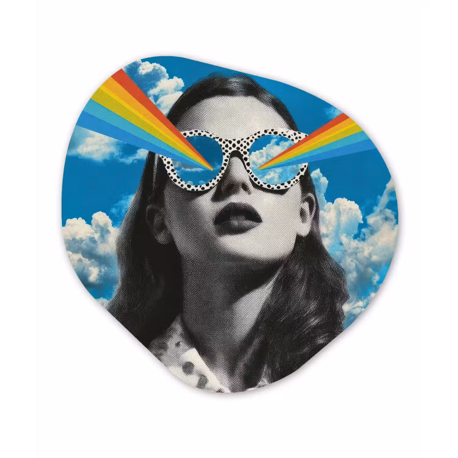 Vrouw - Bril - Regenboog - Wolken Wandcirkel Organisch Forex 3mm klein -3d