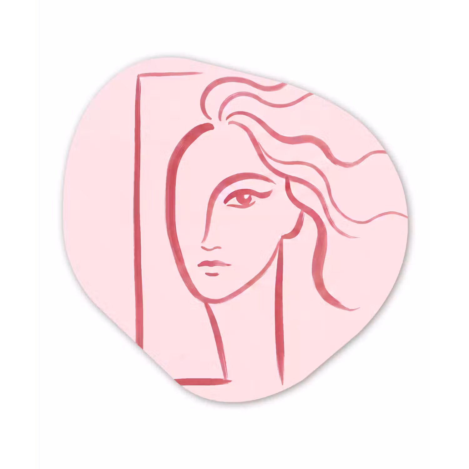 Vrouw - Portret - Abstract - Lijnkunst - Rood Wandcirkel Organisch Forex 3mm klein -3d