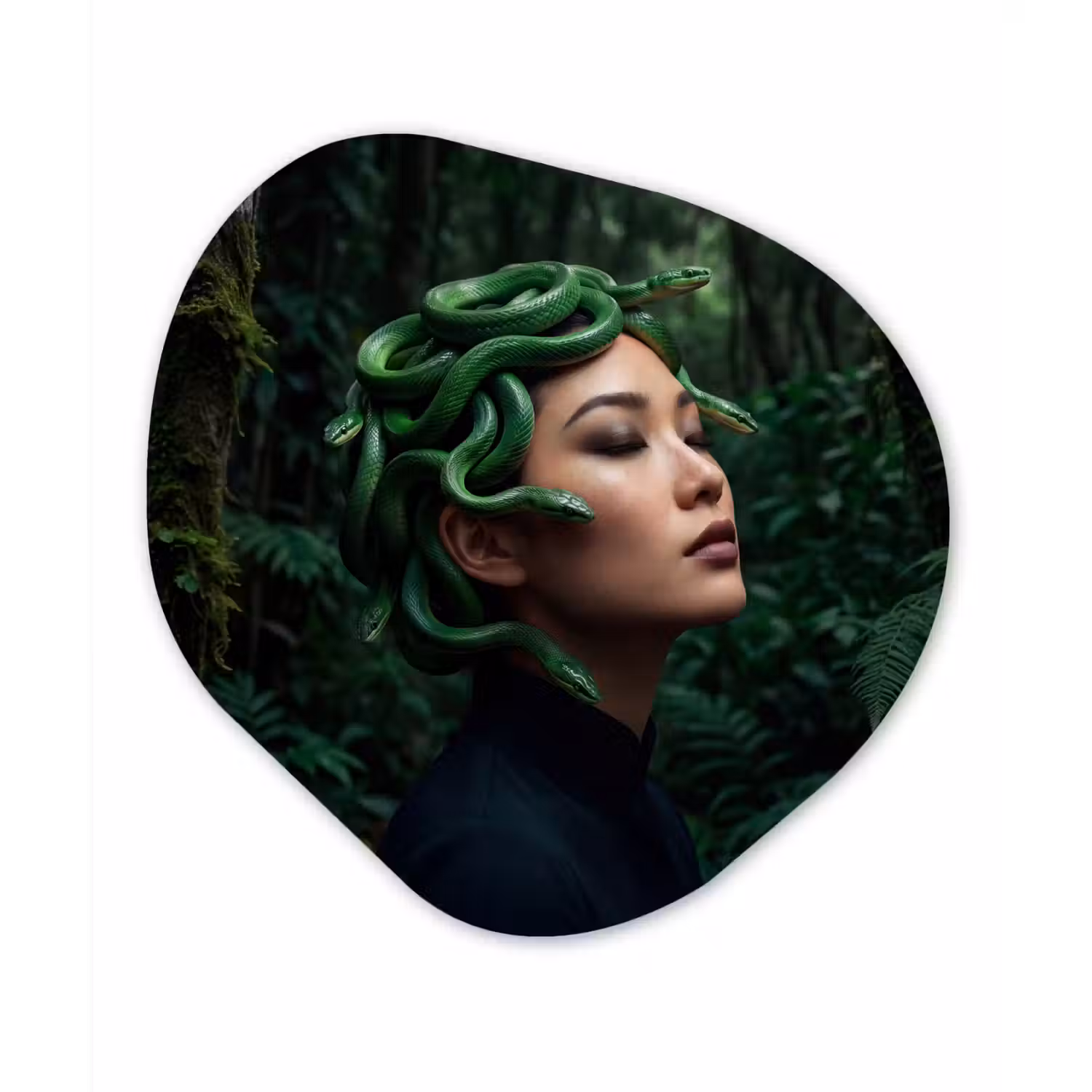 Vrouw - Slang - Natuur - Mystiek - Groen Wandcirkel Organisch Forex 3mm klein -3d
