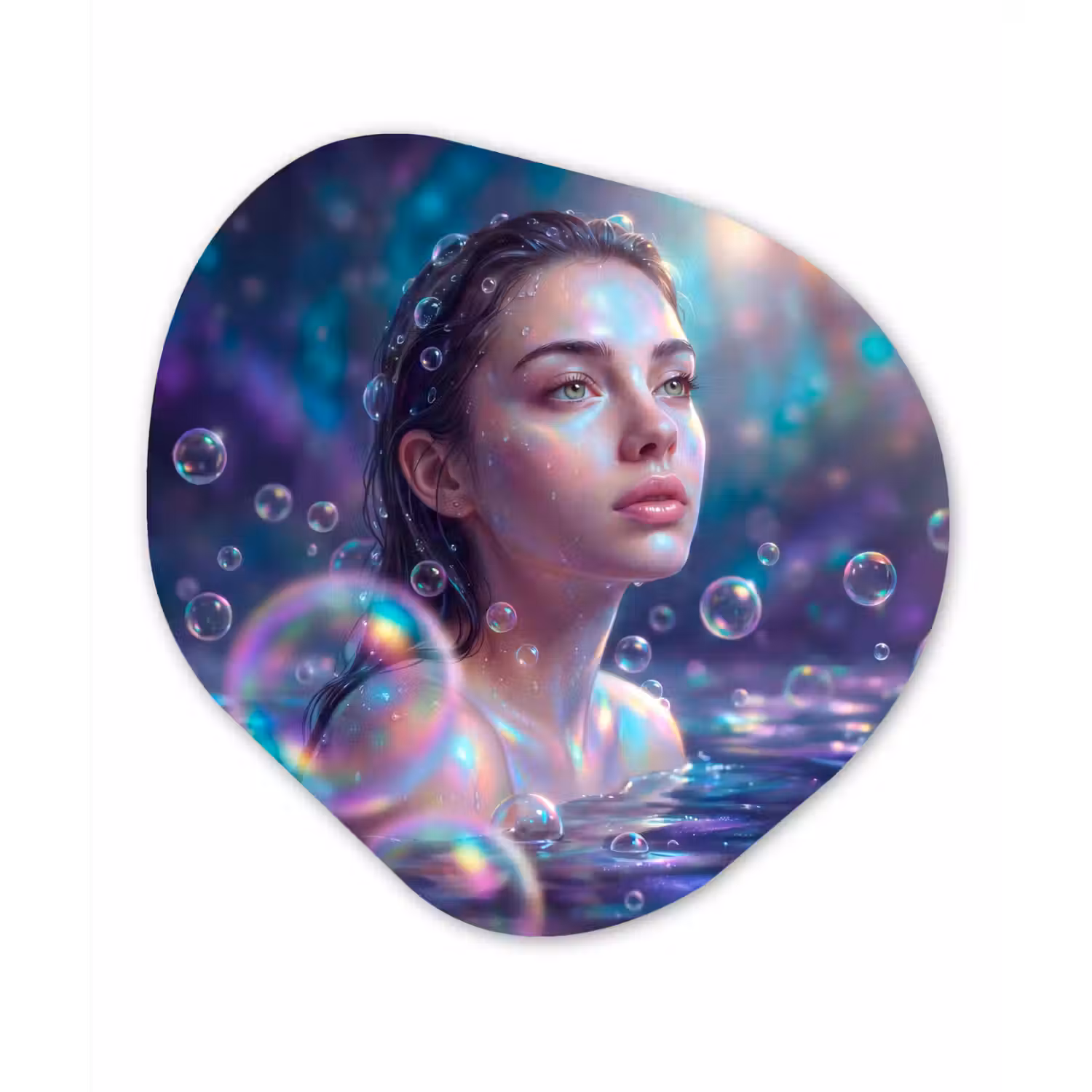 Vrouw - Water - Portret - Kleurrijk - Modern Wandcirkel Organisch Forex 3mm klein -3d