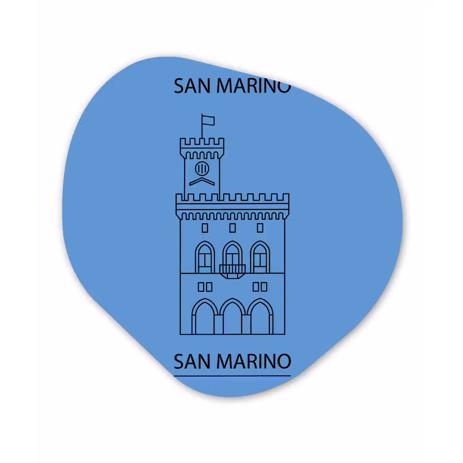 Gebouw - San Marino - Architectuur - Lijntekening - Blauw Wandcirkel Organisch Forex 3mm klein -3d