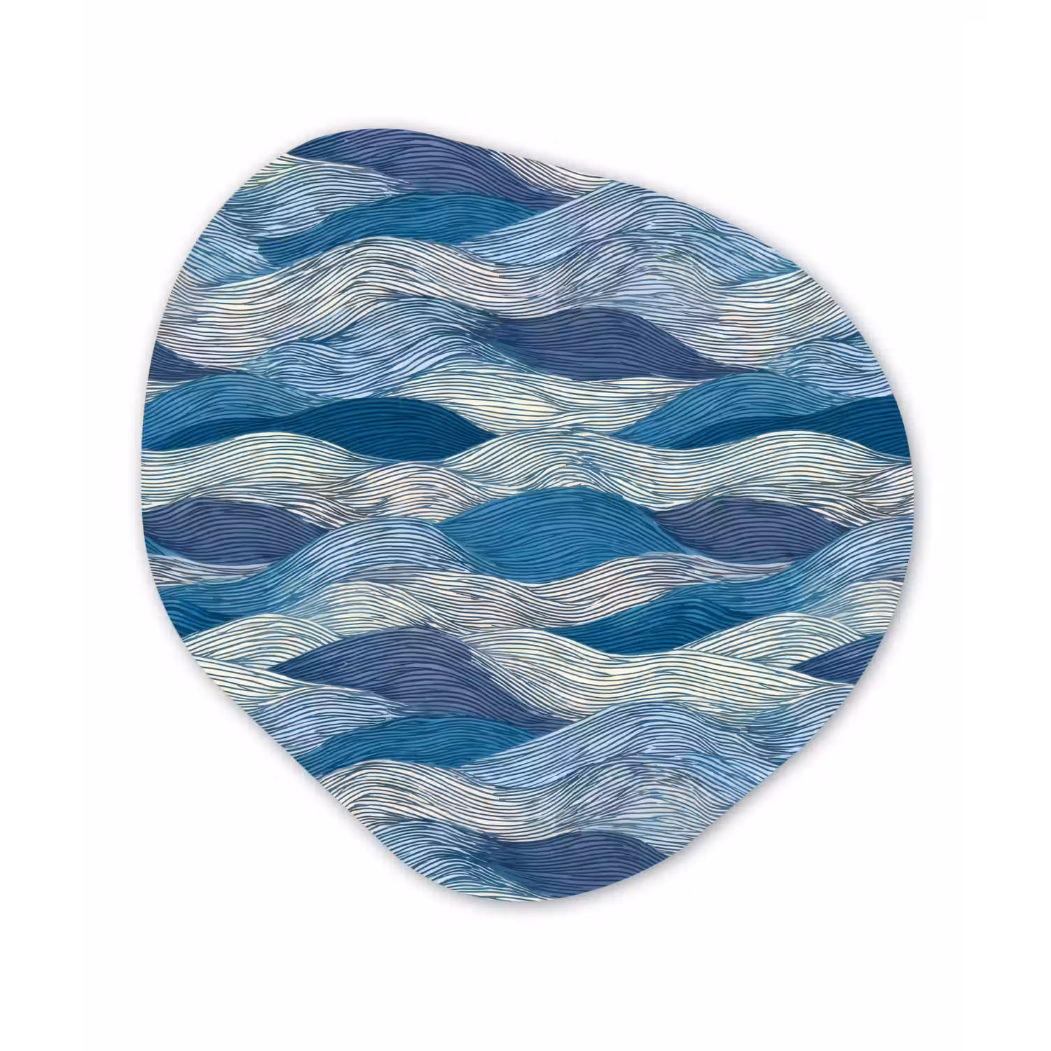 Getekend - Blauw - Wit - Golvend - Streepjes Wandcirkel Organisch Forex 3mm klein 629 -3d