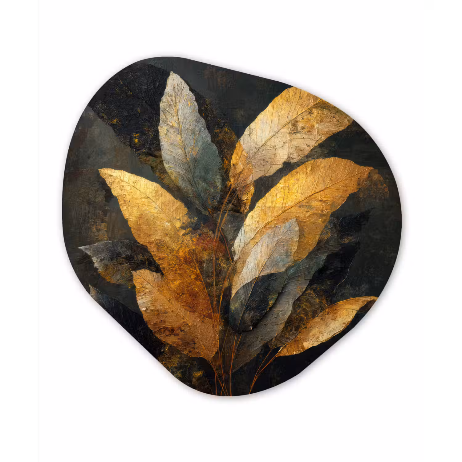 Gouden Bladcompositie – Botanische Luxe Wandcirkel Organisch Forex 3mm klein -3d