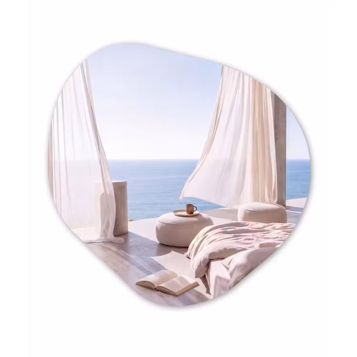 Interieur - Zeezicht - Modern - Rust - Beige Wandcirkel Organisch Forex 3mm klein -3d