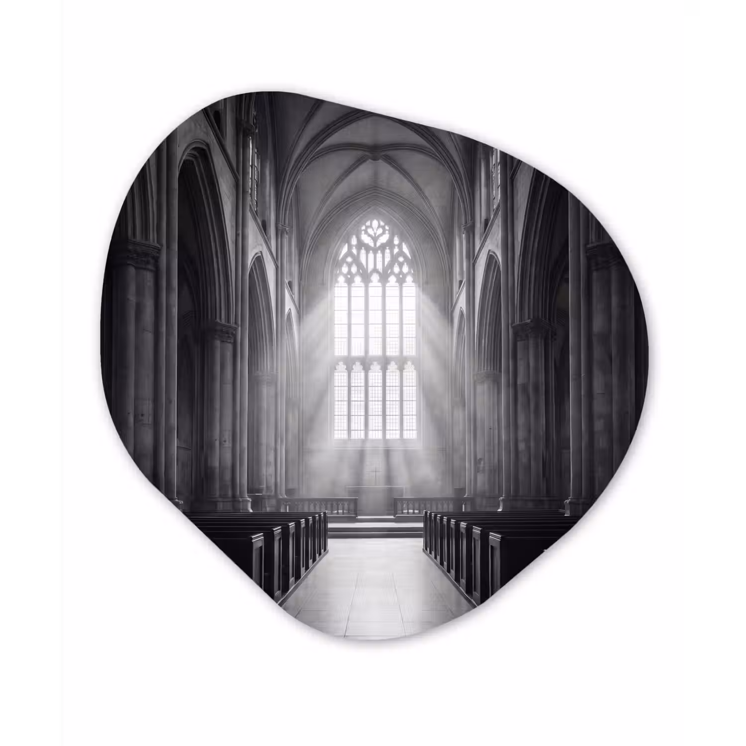 Kerk - Interieur - Lichtstralen - Architectuur - Klassiek Wandcirkel Organisch Forex 3mm klein -3d