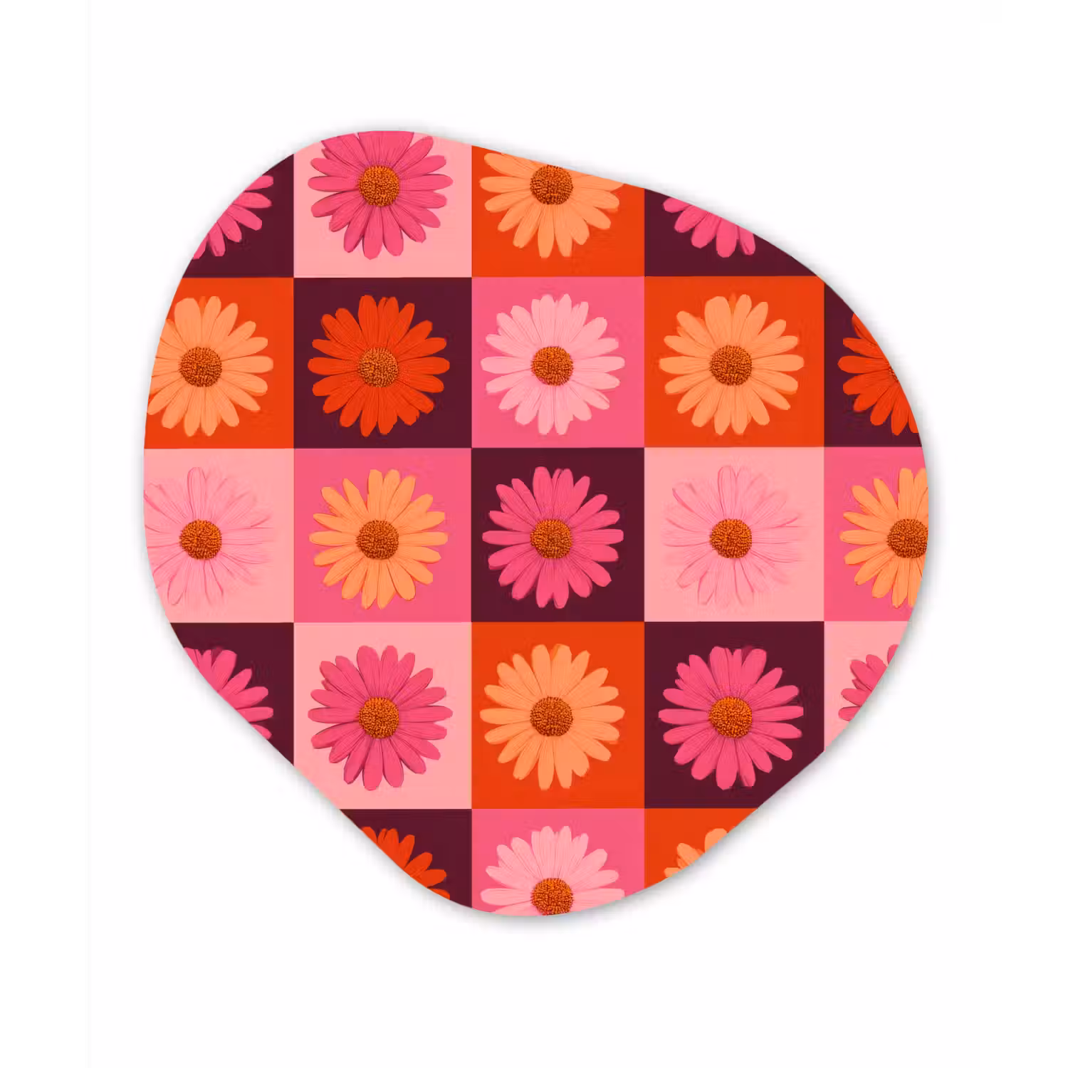 Madeliefjes - Dambord - Retro - Roze - Oranje Wandcirkel Organisch Forex 3mm klein 629 -3d