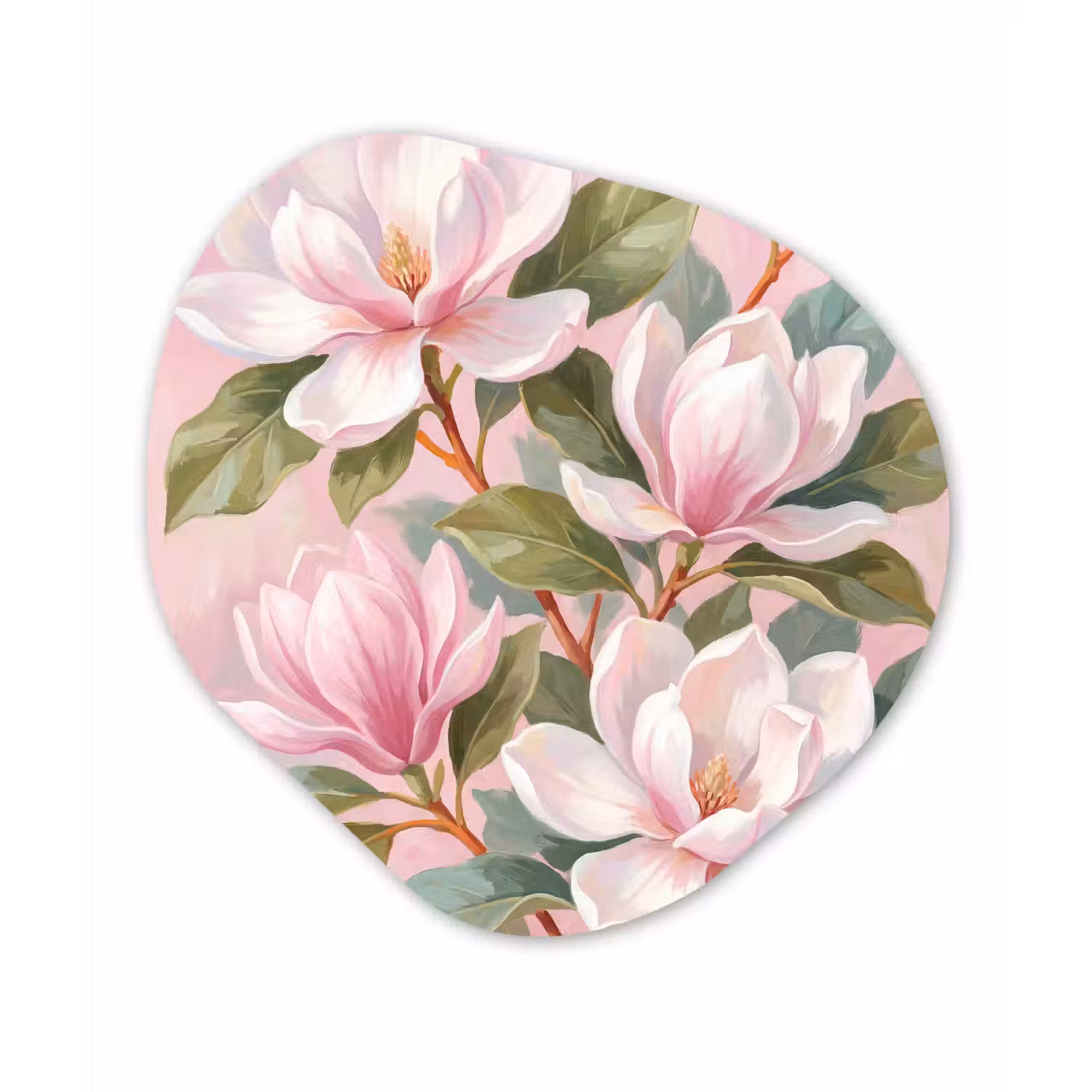 Magnolia's - Patroon - Roze Wandcirkel Organisch Forex 3mm klein -3d