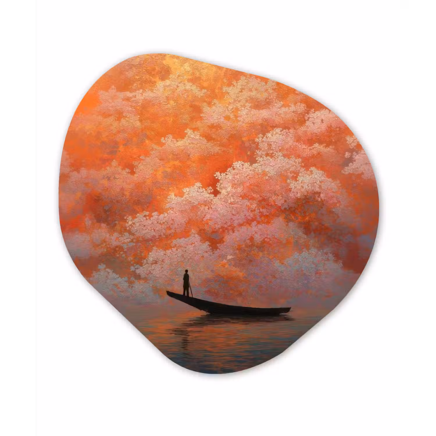 Zee - Boot - Wolken - Oranje Wandcirkel Organisch Forex 3mm klein -3d