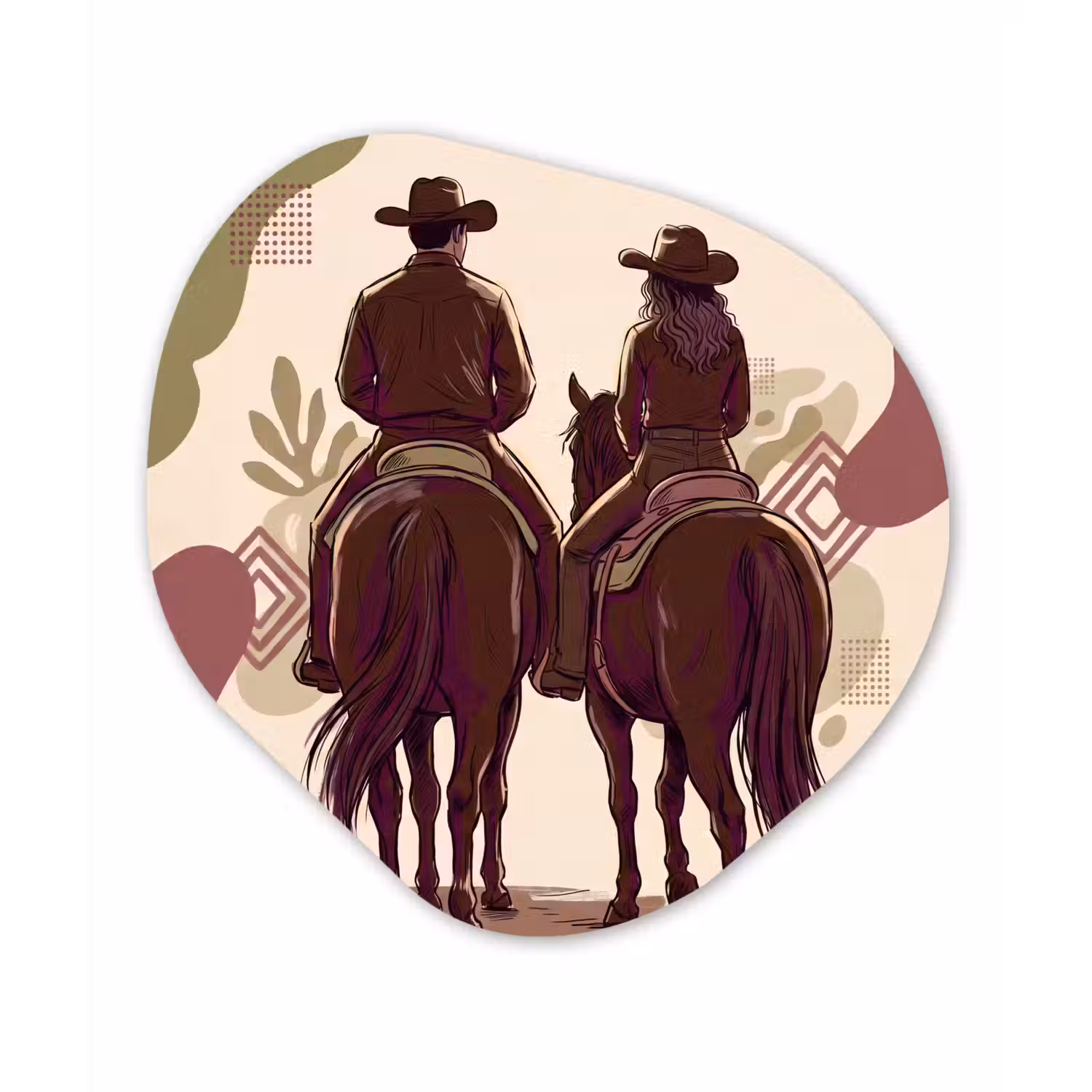 Mensen - Ruiters - Western - Illustratie - Bruin Wandcirkel Organisch Forex 3mm klein -3d