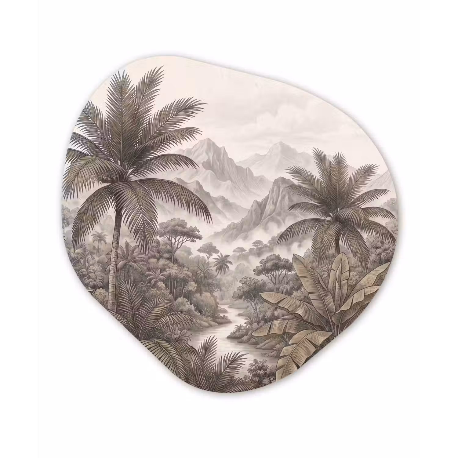 Natuur - Bergen - Rivier - Tropisch - Vintage Wandcirkel Organisch Forex 3mm klein -3d