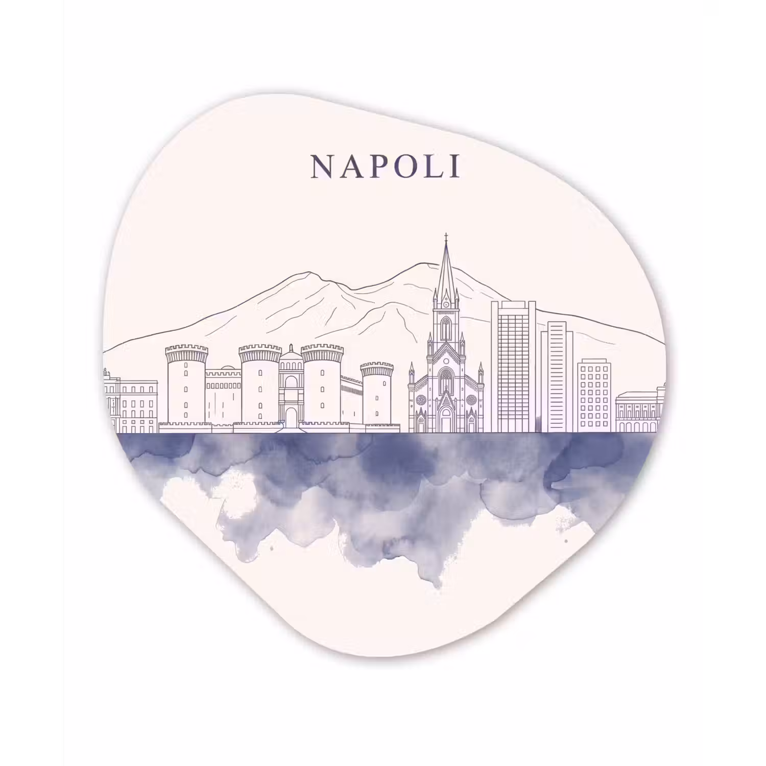 Napels - Skyline - Italie - Lijntekening - Aquarel Wandcirkel Organisch Forex 3mm klein -3d