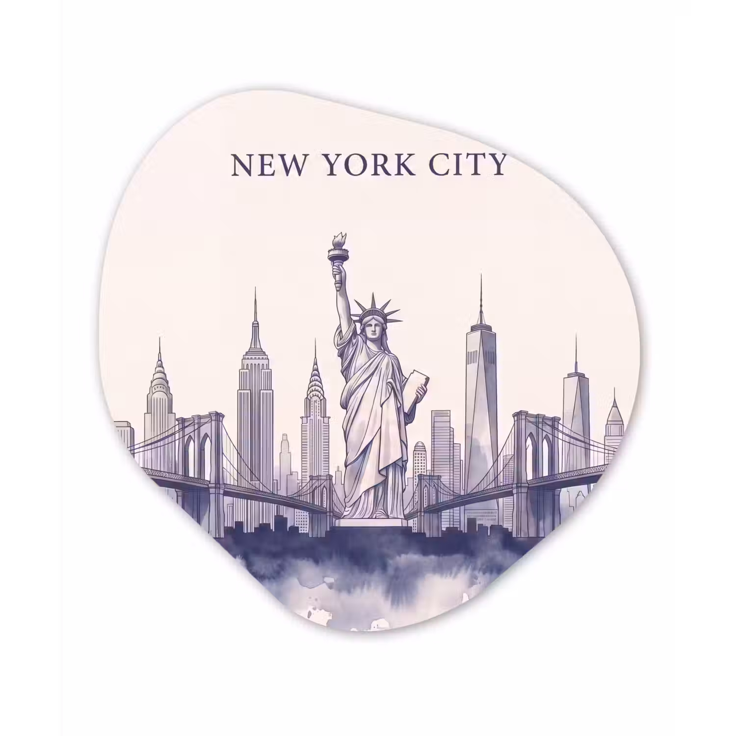 New York - Vrijheidsbeeld - Skyline - Illustratie - Blauw Wandcirkel Organisch Forex 3mm klein -3d