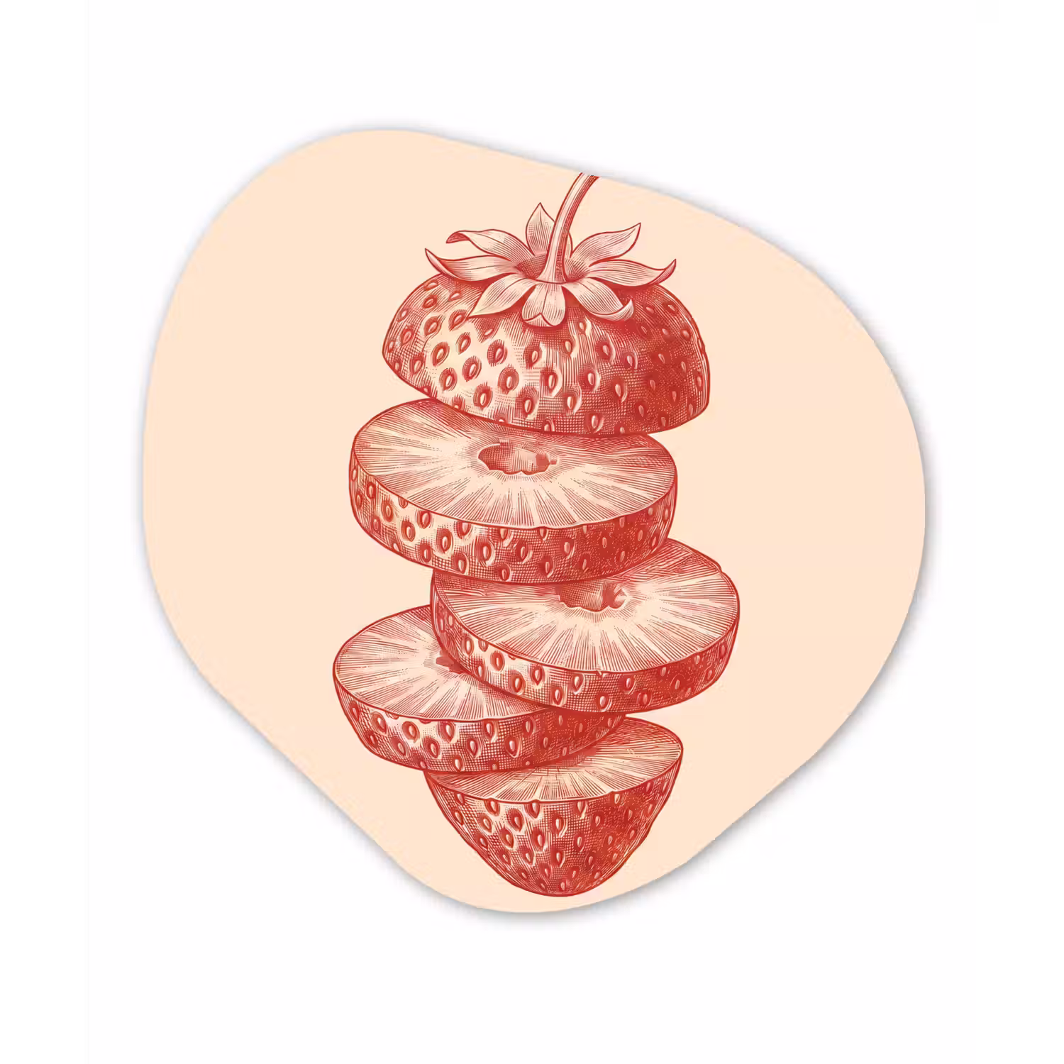 Fruit - Gesneden - Illustratie - Rood - Vintage Wandcirkel Organisch Forex 3mm klein -3d