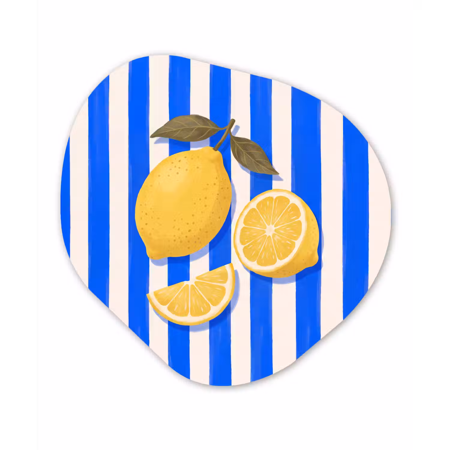 Fruit - Citroen - Zomer - Geel - Blauw Wandcirkel Organisch Forex 3mm klein -3d