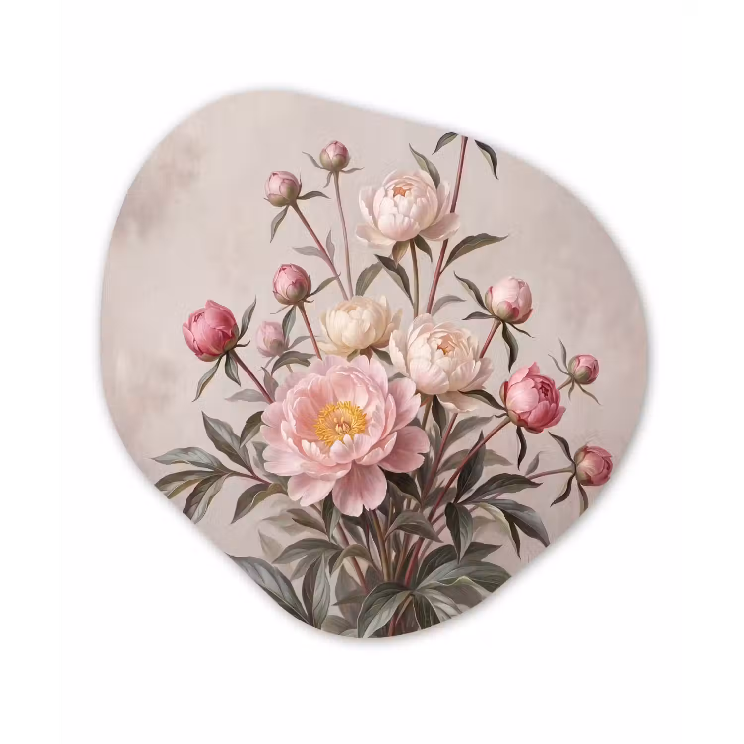Pioenrozen - Boeket - Roze Wandcirkel Organisch Forex 3mm klein -3d
