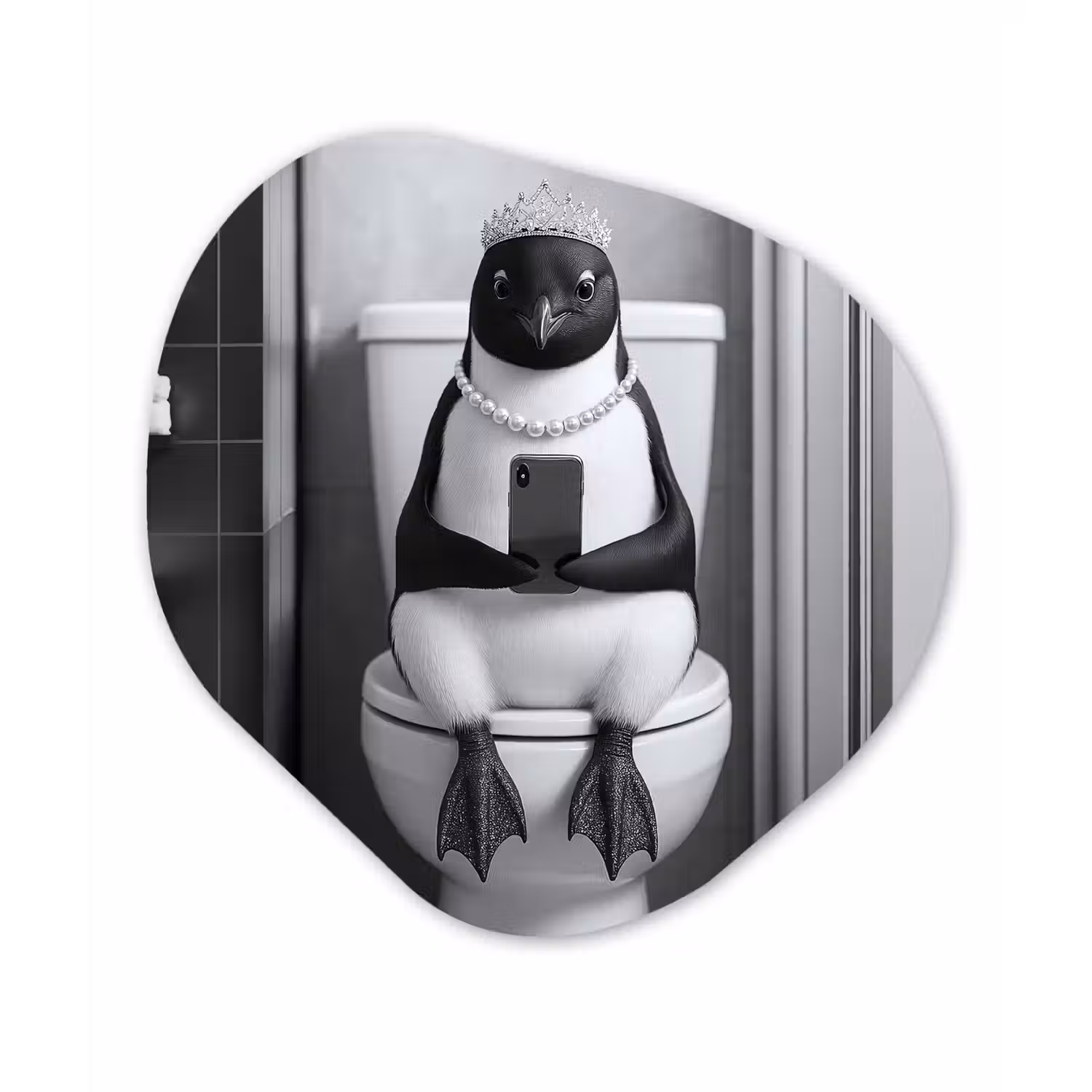 Pinguïn - Telefoon - Toilet - Zwart - Wit Wandcirkel Organisch Forex 3mm klein -3d