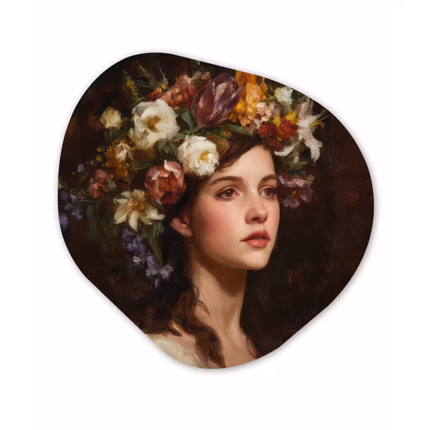 Portret - Vrouw - Bloemen Wandcirkel Organisch Forex 3mm klein -3d