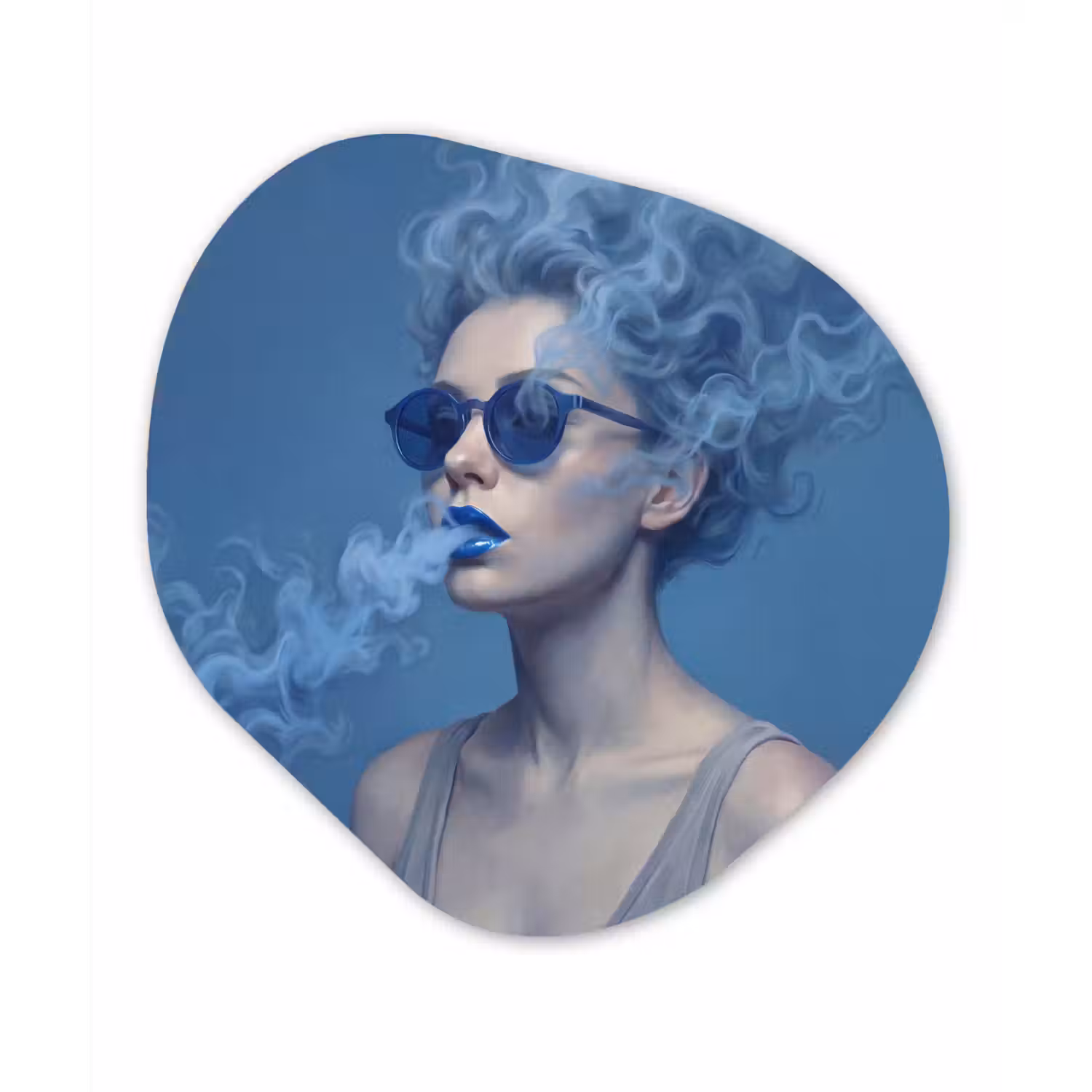 Portret - Zonnebril - Rook - Abstract - Blauw Wandcirkel Organisch Forex 3mm klein -3d