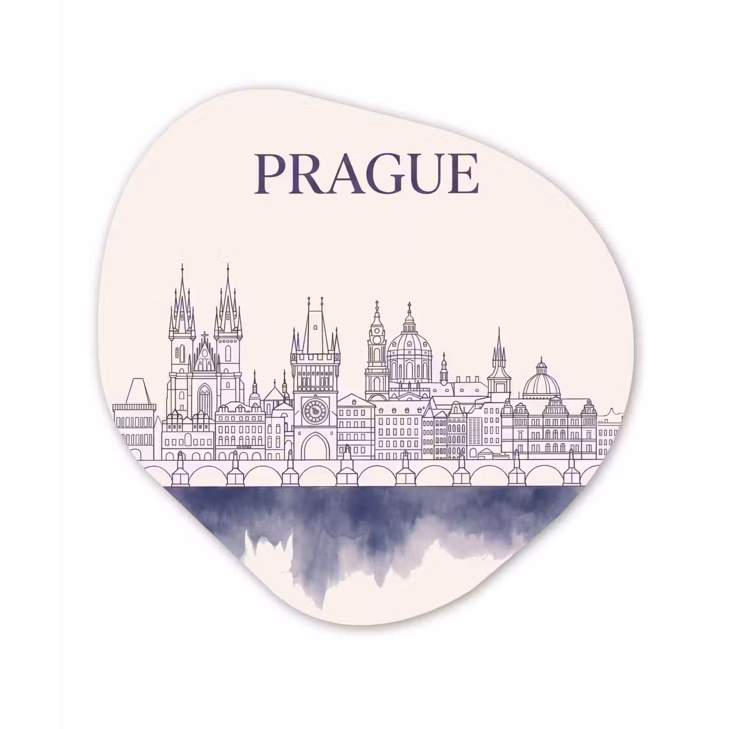 Praag - Skyline - Architectuur - Blauw Wandcirkel Organisch Forex 3mm klein -3d