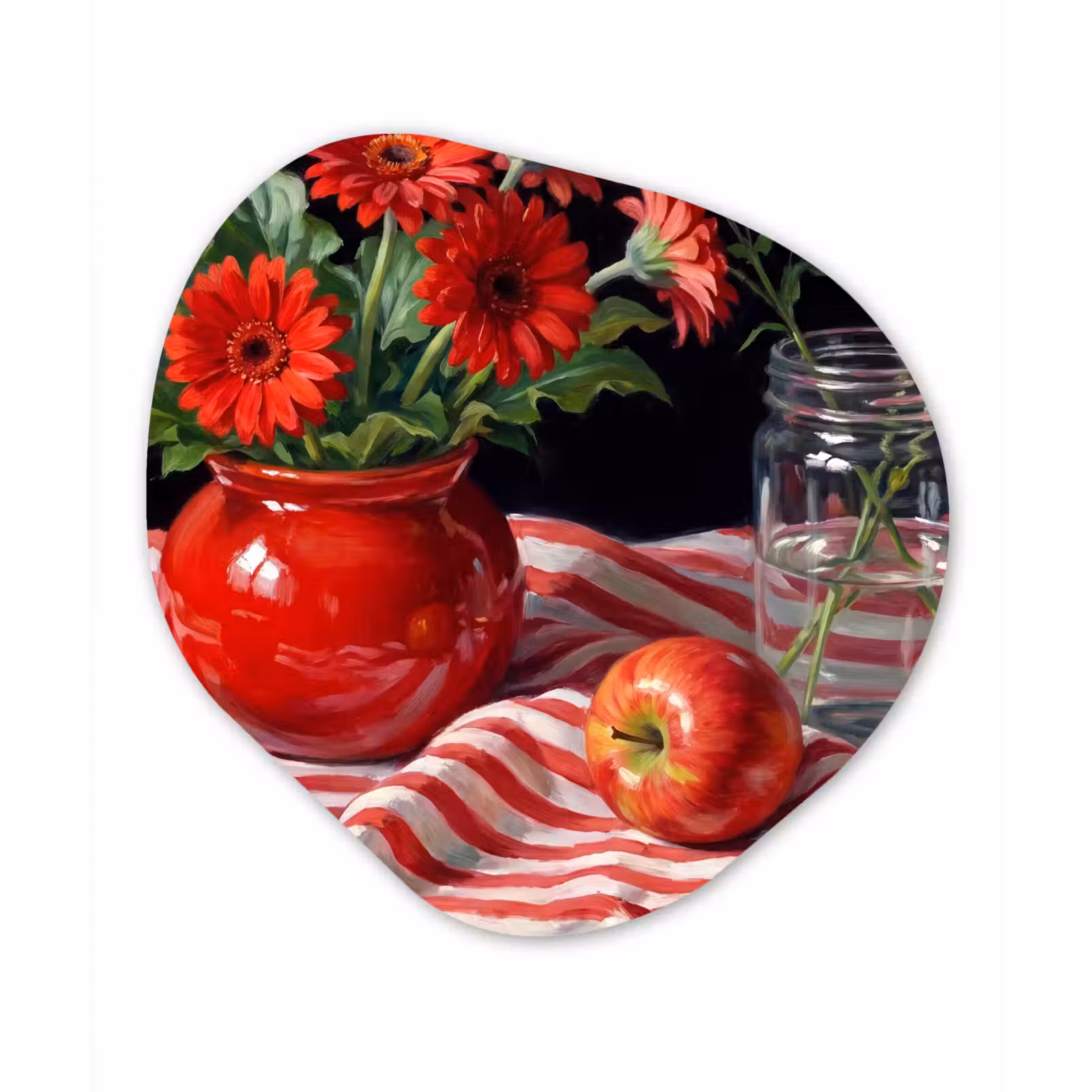 Forexbild Organische Form - Rote Blumen – Vase - Rode bloemen - Vaas Wandcirkel Organisch Forex 3mm klein