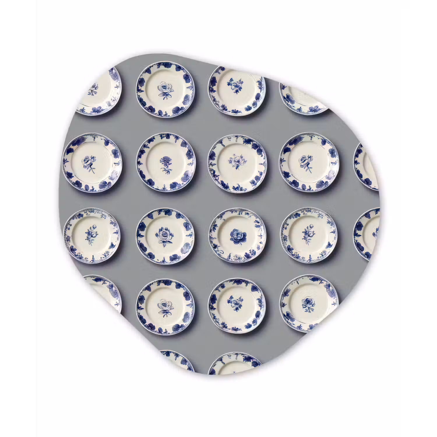 Borden - Bloemen - Blauw - Wit Wandcirkel Organisch Forex 3mm klein 629 -3d