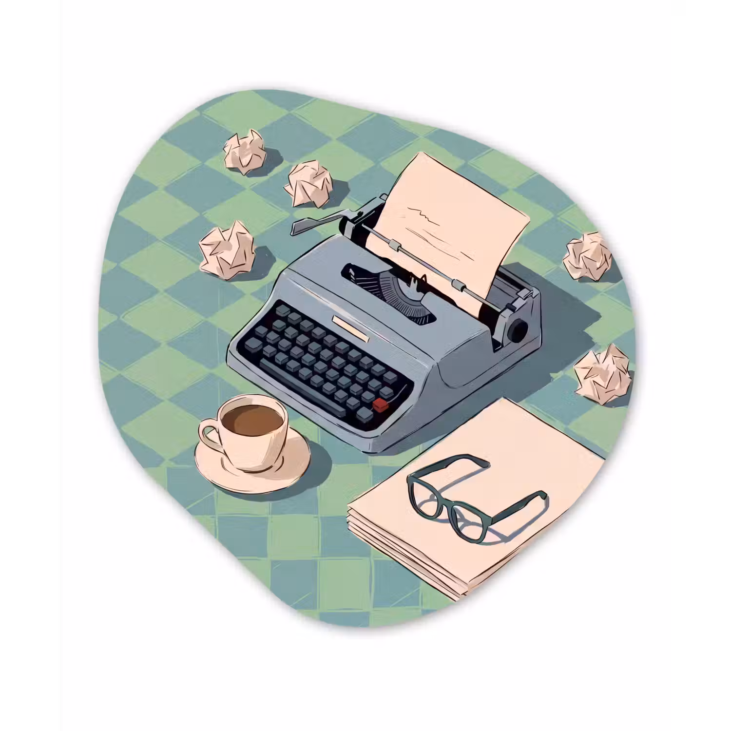 Typemachine - Kantoor - Vintage - Illustratie - Groen Wandcirkel Organisch Forex 3mm klein -3d
