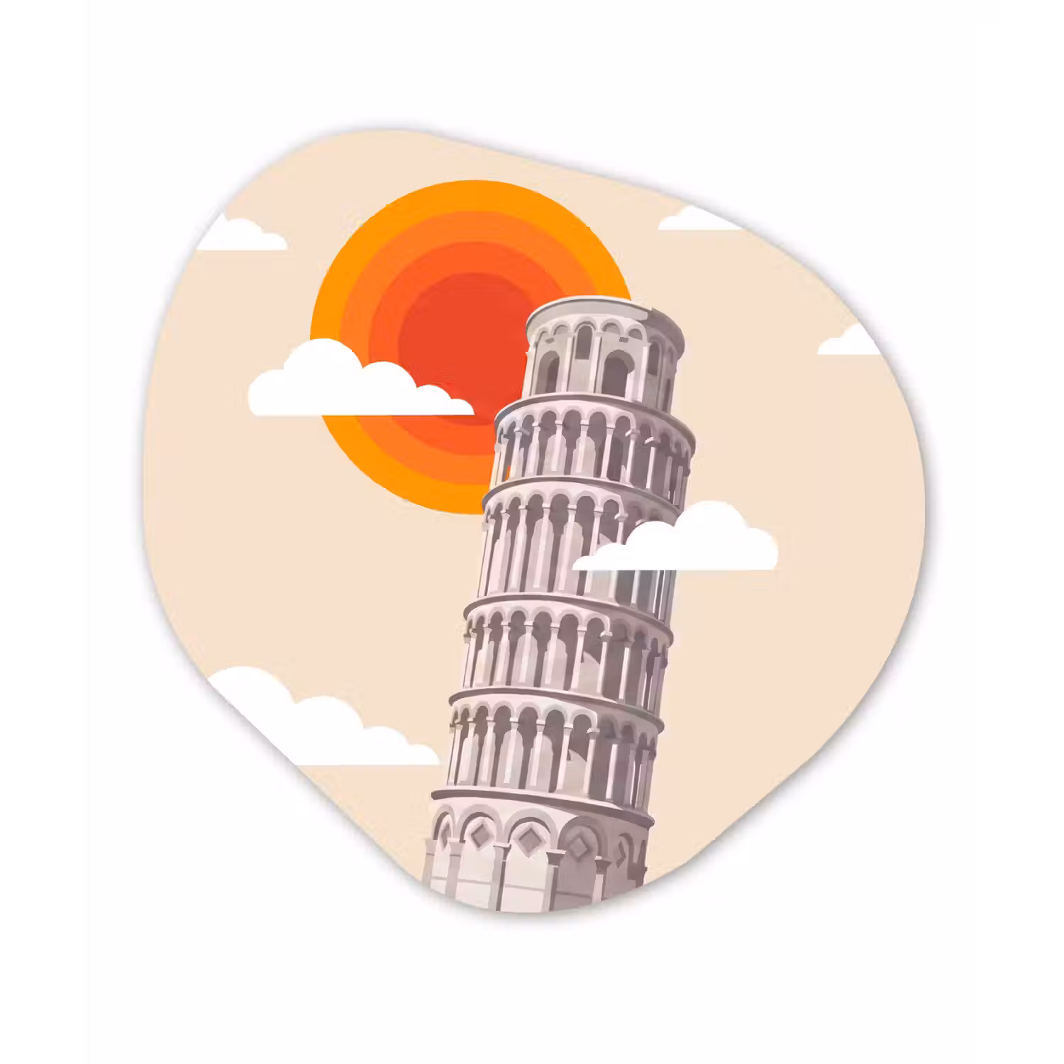 Toren - Pisa - Architectuur - Minimalistisch - Beige Wandcirkel Organisch Forex 3mm klein -3d