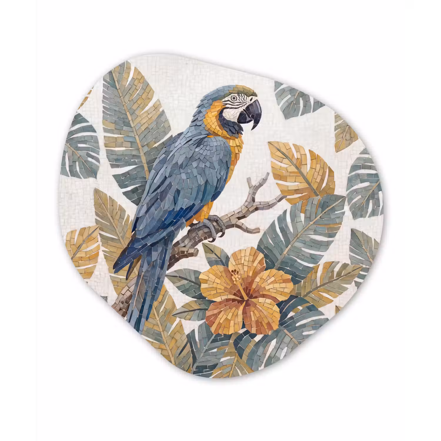 Vogel - Tak - Natuur - Mozaïek - Blauw Wandcirkel Organisch Forex 3mm klein -3d