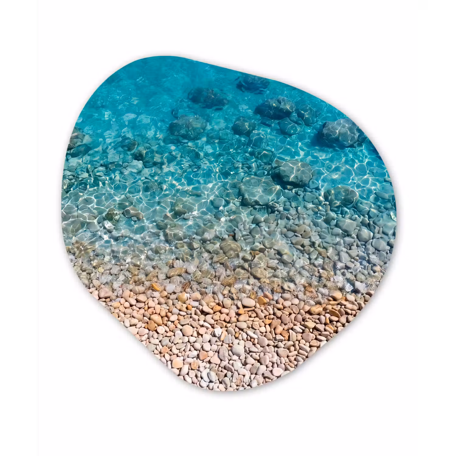 Water - Kiezels - Natuur - Levendig - Turkoois Wandcirkel Organisch Forex 3mm klein -3d